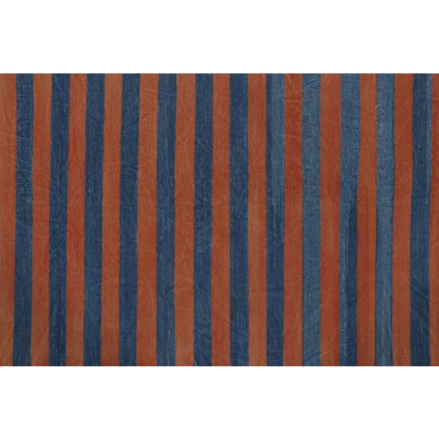 Rug & Kilim’s Indian Dhurrie Runner in Blue and Rust Geometric Stripes For Sale In New York - Image 6 of 9