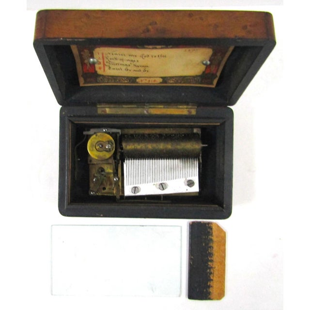 Antique 19th Century Swiss Cylinder 4 Song Wooden Marquetry Inlay Music Box For Sale - Image 13 of 15