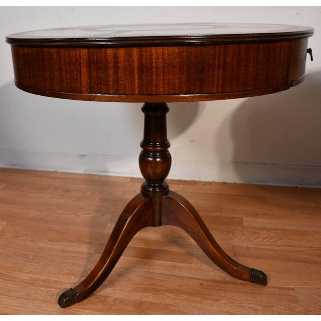 1930s English Regency Mahogany & Leather Top Pair of Side Tables / End Tables For Sale - Image 12 of 18