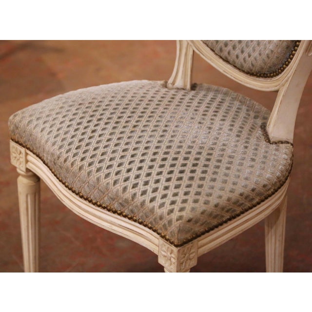 Mid-Century French Louis XVI Painted Dining Side Chairs With Fabric, Set of 4 For Sale - Image 4 of 11
