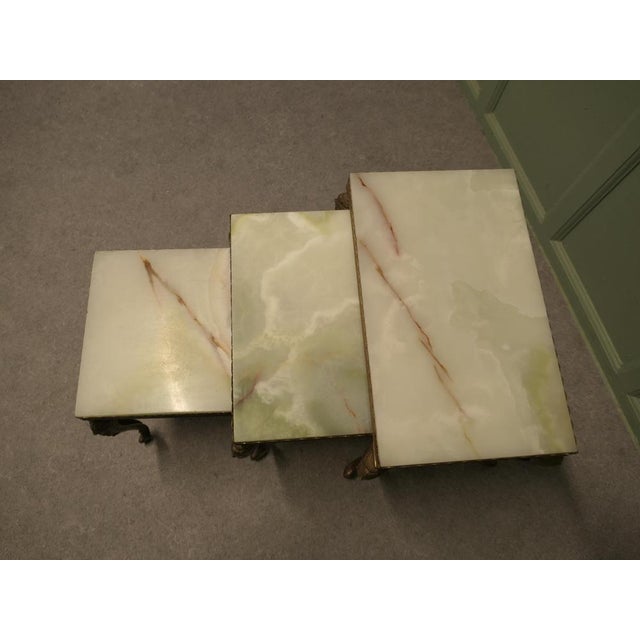 1920s Brass Nesting Tables with Marble Tops, 1920, Set of 3 For Sale - Image 5 of 8