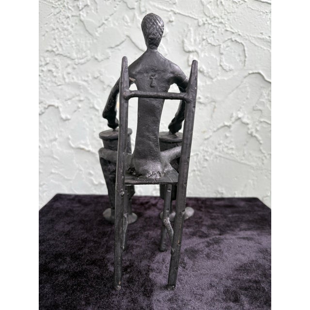 1970s Mid-Century Modern Abstract Metal Figure Sculpture With Seated Drummer Motif 8.5” For Sale - Image 5 of 7