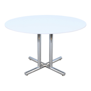 Mid-Century Modern 46" Round White Top and Polished Chrome Base Dining Table