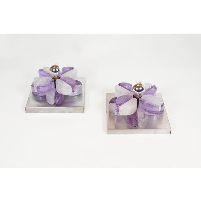 Brutalist Glass Wall Sconces by Albano Poli for Poliarte, Italy, 1970s, Set of 2 For Sale - Image 3 of 9