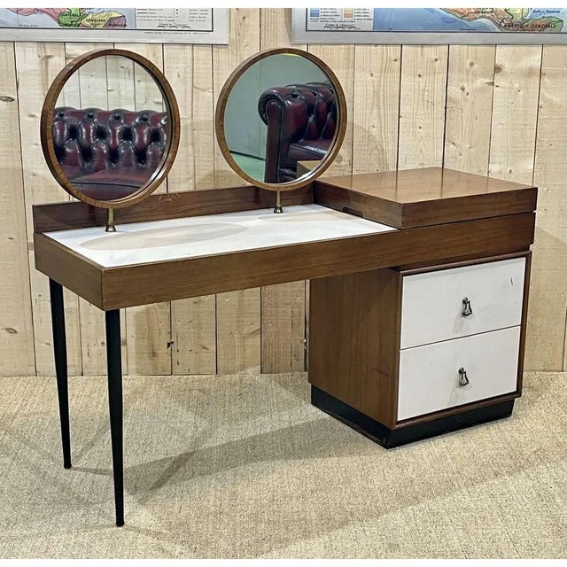 1970s Dressing Table With 2 Round Mirrors For Sale - Image 10 of 13