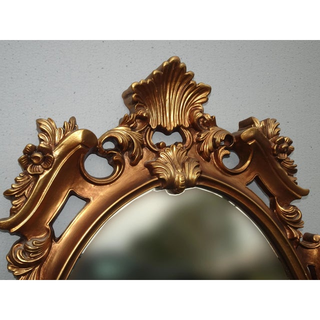 French Provincial 32"Tall Vintage French Provincial Ornate Gold Syroco Style Wall Mantle Mirror For Sale - Image 3 of 13