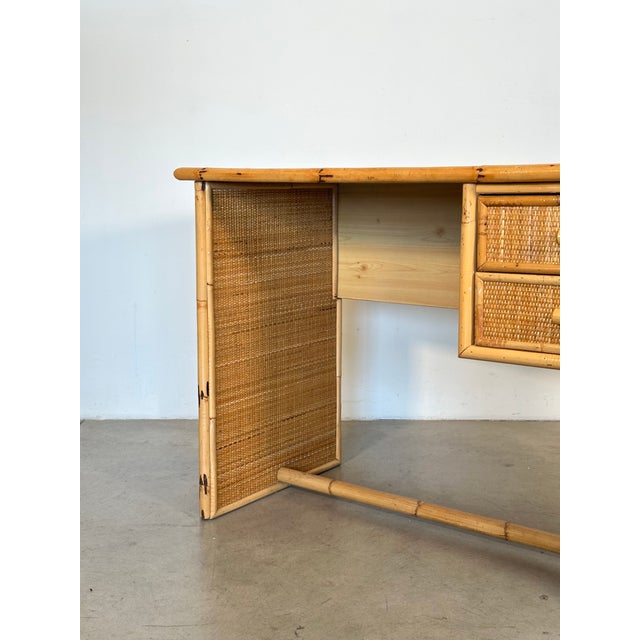 Tan Wicker and Bamboo Desk, 1970s For Sale - Image 8 of 12