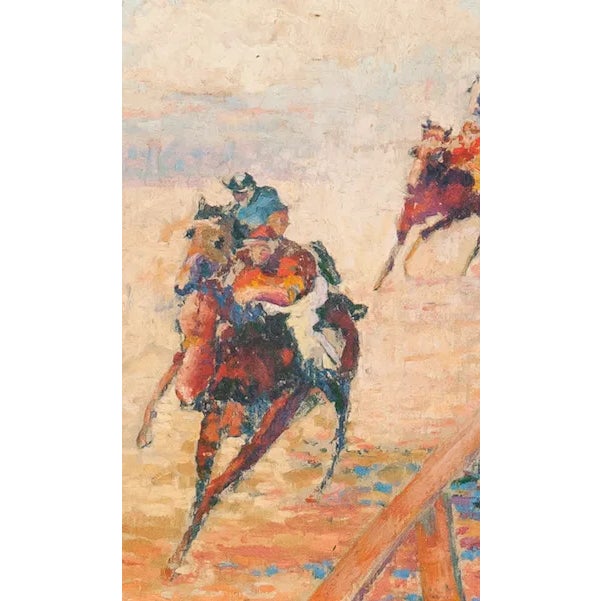 Rustic "Turning for Home" Racing Scene Painting For Sale - Image 3 of 3