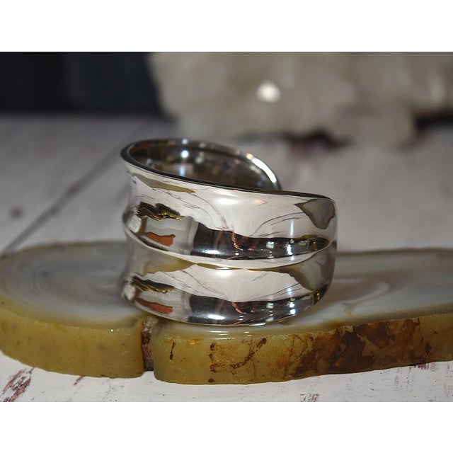Mid 20th Century Vintage Mod Style Wide Sterling Silver Cuff Bracelet For Sale - Image 5 of 17