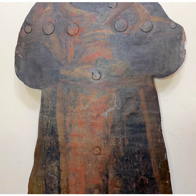 Huge Antique Hand Painted 17th Century Copper Wrought Iron Religious Sign Statue For Sale - Image 12 of 18