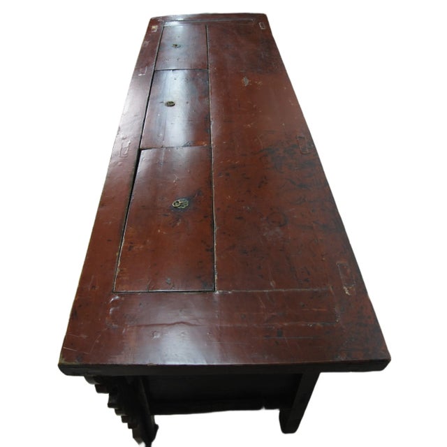 Red Late 19th Century Hand Painted 78" Long Red Gansu Sideboard Cabinet For Sale - Image 8 of 13