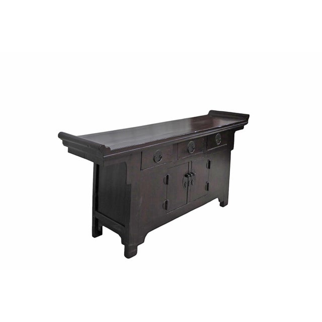 Late 19th Century Antique Chinese Elm Everted Flange Altar Sideboard Cabinet For Sale - Image 5 of 8