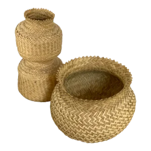 1950s Native American Style Hand Woven Tarahumara Doubleweave Baskets - Set of 2