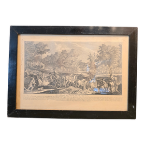 Mid 18th Century Antique Johann Elias Ridinger Engraving-"The Arrival of the Prince at the Rendezvous", Framed