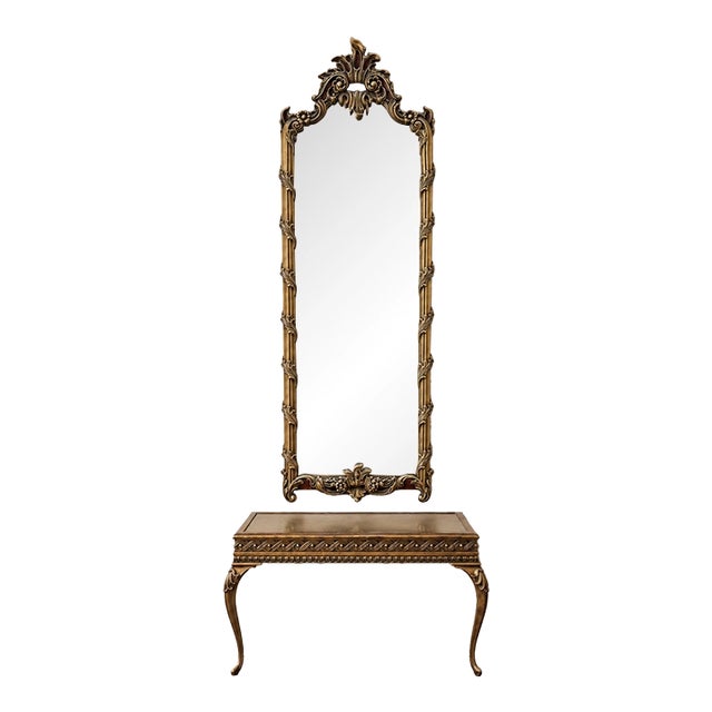 1960s Rococo Revival Wall Mirror & Console Shelf Turner Fashion Plate For Sale