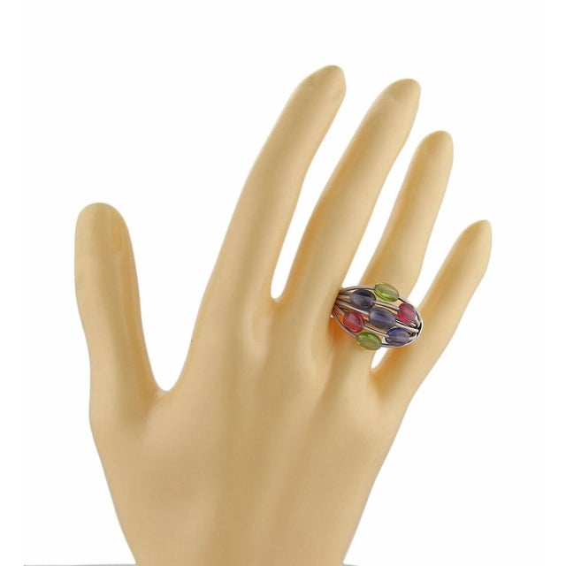 Mid 20th Century Mid 20th Century Marco Bicego Multiple Gemstones 18k White Gold Flex Band Ring - Size 7 For Sale - Image 5 of 5