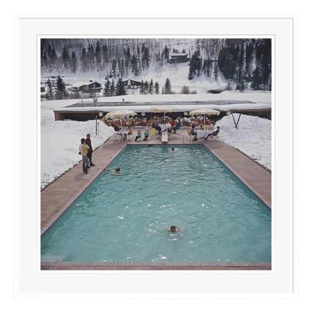 Contemporary Snow Round the Pool 1964 by Slim Aarons White Framed C Print For Sale
