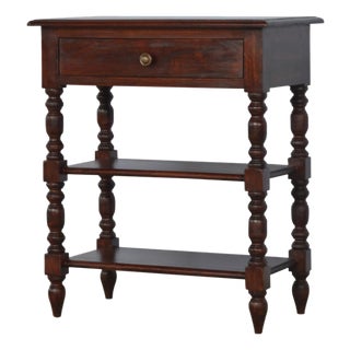 Cherry Finish Mango Wood Side Table With Turned Legs For Sale