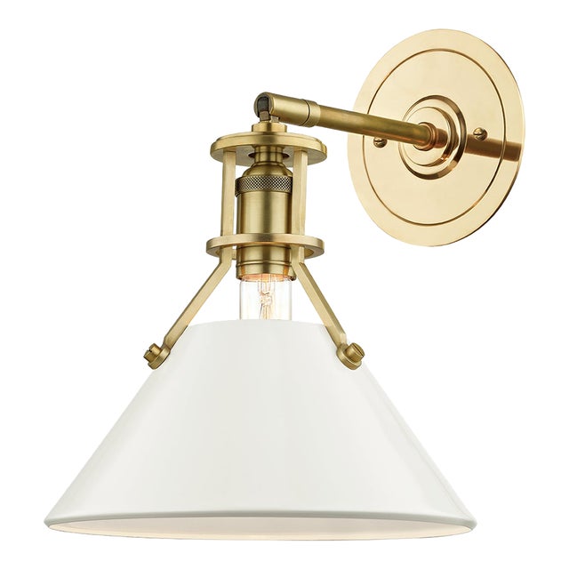 Hudson Valley Lighting Mark D. Sikes Painted No.2 1-Light Wall Sconce, Aged Brass/Off White For Sale