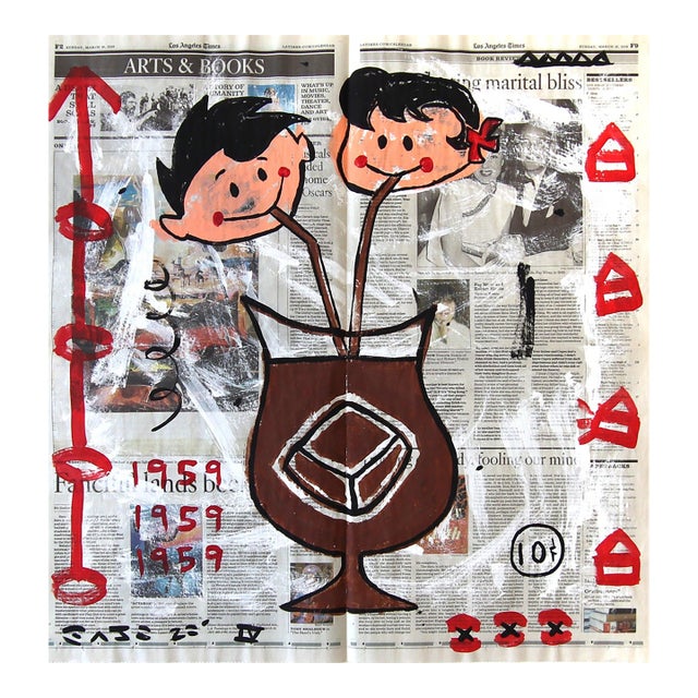 Chocolate Shake - Original Food Pop Art Acrylic Painting on La Times Newspaper For Sale