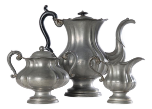 1830's Dixon & Son Pewter Coffee Pot, Creamer and Sugar