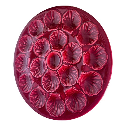 French Ceramic Oyster Plate in Deep Red Glaze, 1960s For Sale