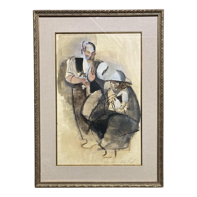 Manolo Ruiz-Pipó, Couple Biotin, Watercolor and Gouache, 1959, Framed For Sale