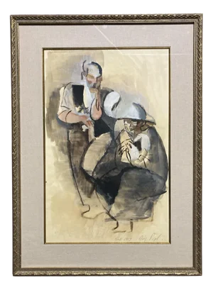 Manolo Ruiz-Pipó, Couple Biotin, Watercolor and Gouache, 1959, Framed