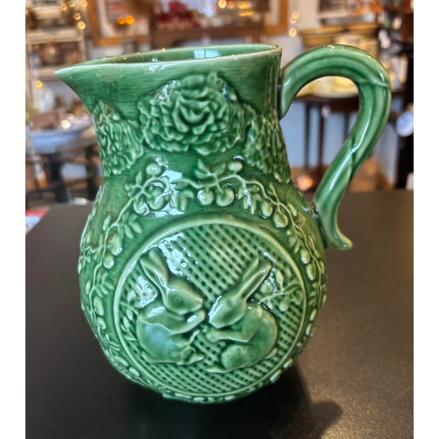 1990s 1990s Bordallo Pinheiro Green Bunny Rabbit Pitcher For Sale - Image 5 of 7