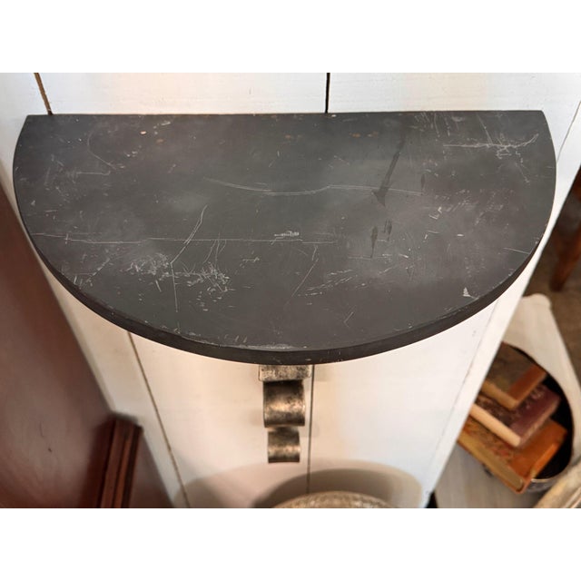 Metal Steel and Marble Wall Console With Scrolled Bracket For Sale - Image 7 of 7