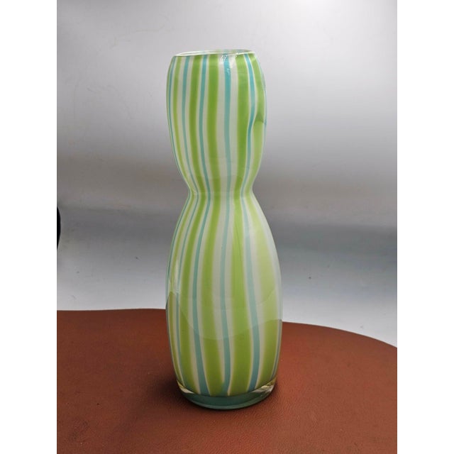 Blue Green, Blue and White Murano Glass Vase, 1970s For Sale - Image 8 of 8