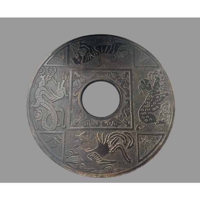 Chinese Style Carved Hardstone Bi Disc Dragon Tiger Phoenix 11.5” Large For Sale - Image 4 of 4
