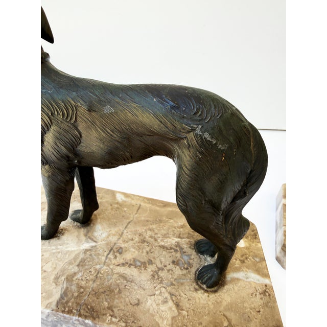 Bronze Antique French Art Deco Borzoi Bookends on Marble Bases – Pair, Sourced in Paris For Sale - Image 8 of 10