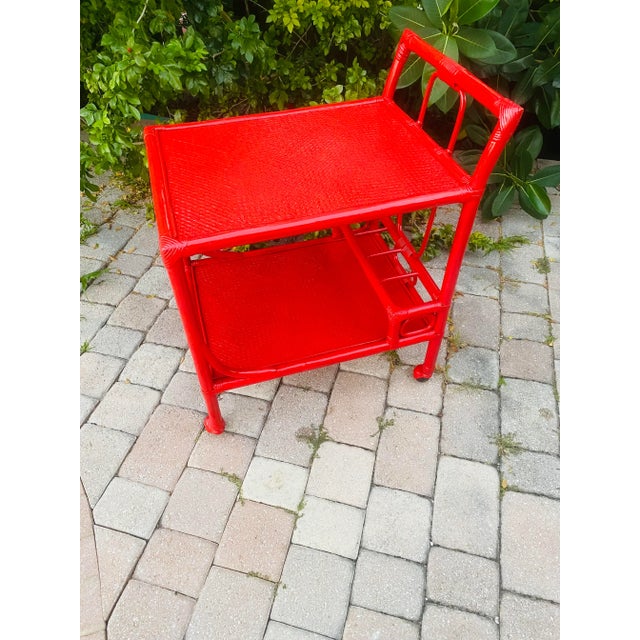 1980s South Beach Bamboo & Rattan Bar Cart For Sale - Image 9 of 12