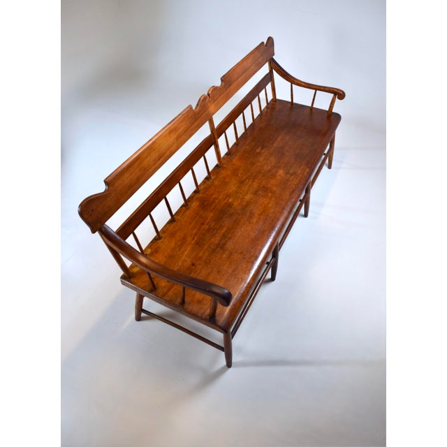 American Half Spindle Back Mid 19th C. Pine, Poplar Bench For Sale - Image 4 of 18