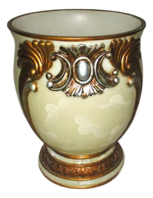 Vintage Hollywood Regency Ornate Pearlize Faux Marble With Bronze & Silver Accents Wastebasket