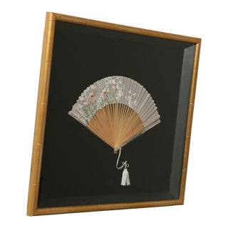 Faux Bamboo Framed Vintage Japanese Fan For Sale