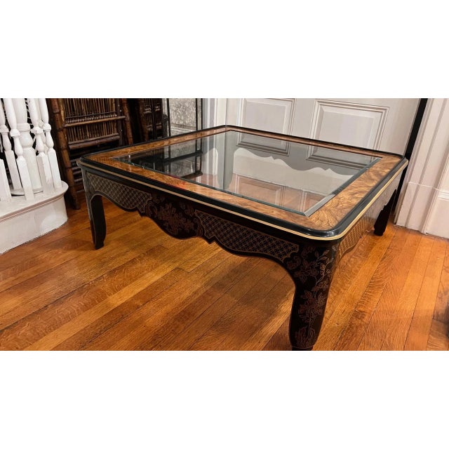 Chinoiserie 1980s Drexel Heritage Black Lacquered Coffee Table For Sale - Image 3 of 10