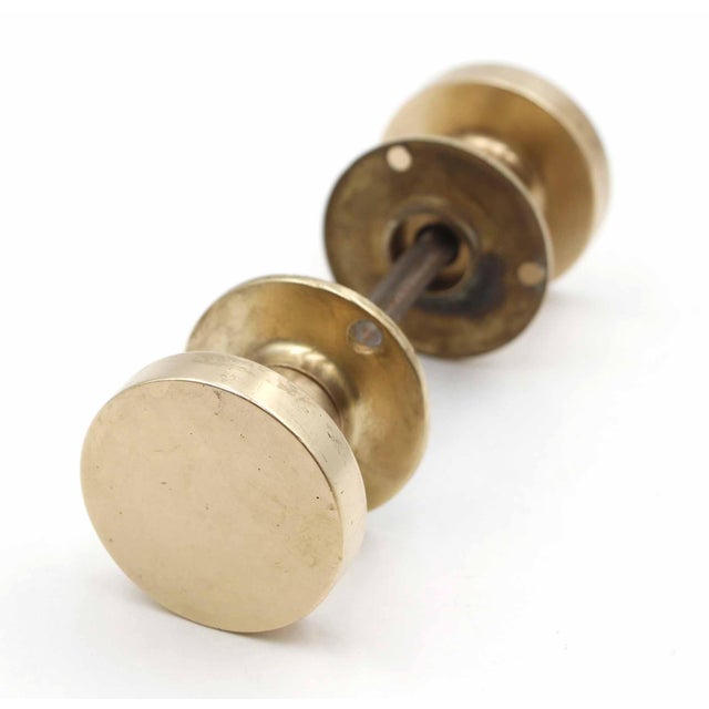 Late 20th Century Modern Brushed Brass Round Flat Door Knob Set For Sale - Image 5 of 6