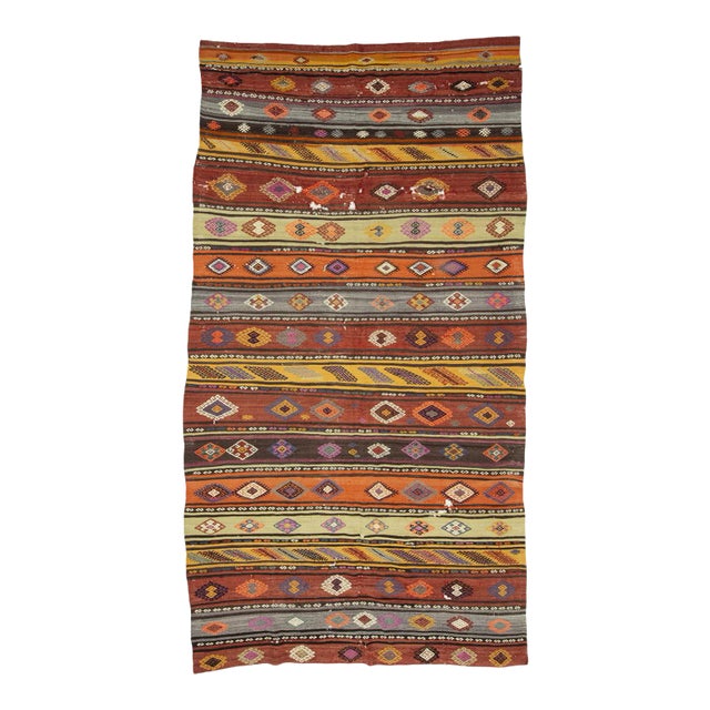 Embroidered Vintage Kilim Rug For Sale