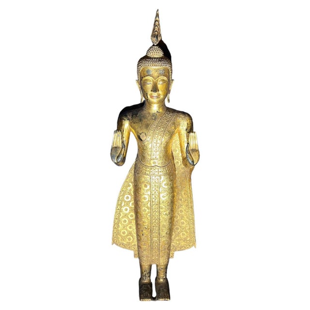 Large Pang Ham Yati (Monday Buddha) Gilt Bronze Statue For Sale In New York - Image 6 of 7