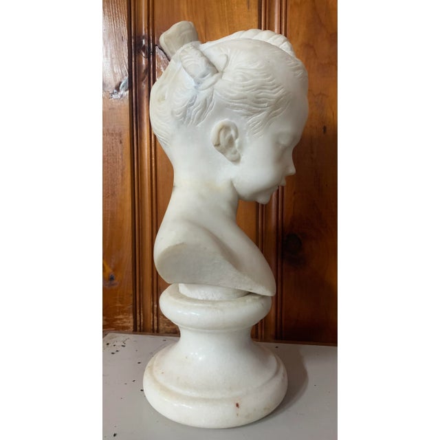 Realism Antique Carved Marble Bust of a Young Girl For Sale - Image 3 of 12
