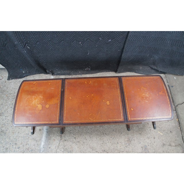 Wood Mid 20th Century Duncan Phyfe Mahogany Tooled Leather Extendable Coffee Table 40-64" For Sale - Image 7 of 13