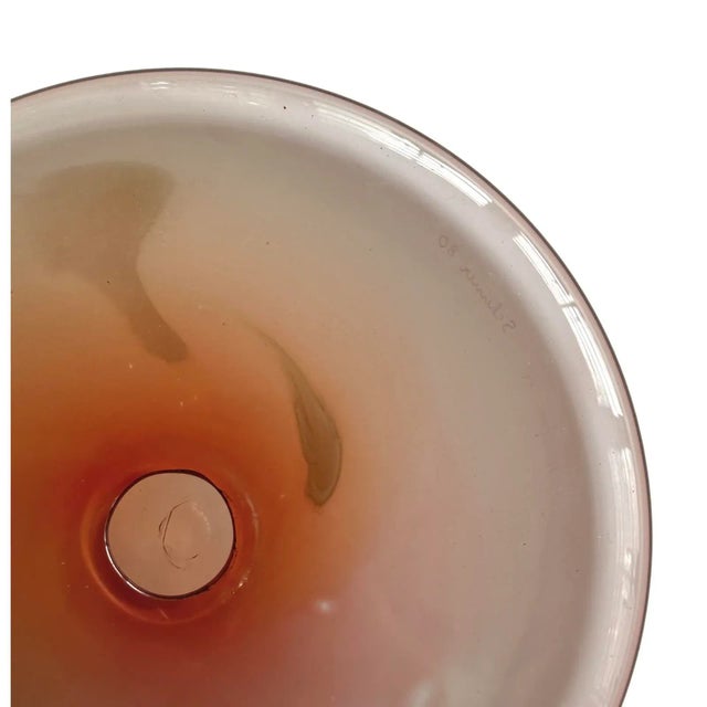 1980s Michael Scheiner (American, B. 1956) - Vintage Hand Blown Abstract Pink Glass Disk, Signed (1980) For Sale - Image 5 of 6