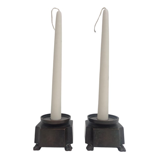 Swedish Grace Bronze Candleholders by Jacob Ängman for GAB, 1920s, Set of 2 For Sale