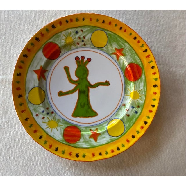 Contemporary Rare Pair of Hand-Painted Porcelain Plates - Coquet Limoges "Outer Space Circus" Pattern For Sale - Image 3 of 12