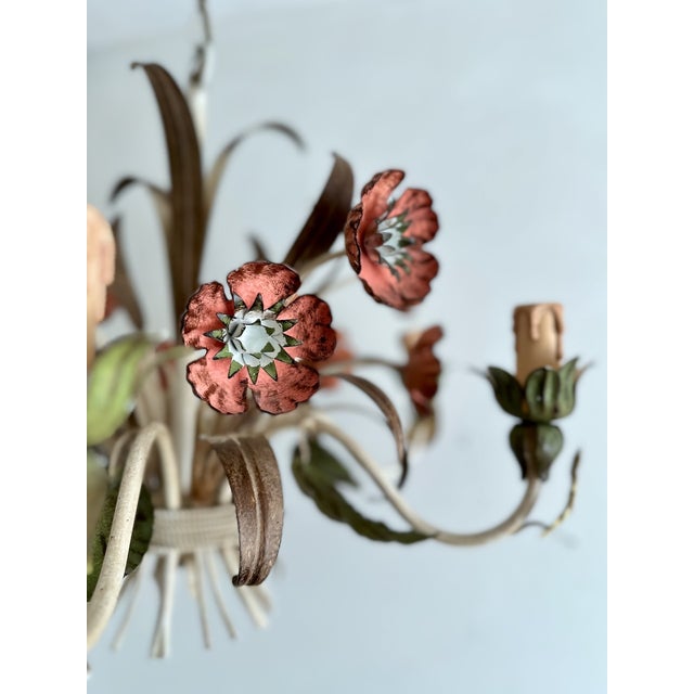 Floral six-light Florentine chandelier by Passeri International of Scandicci, Florence, model L.1675/6. Handcrafted in...