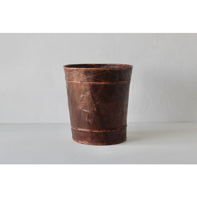 Vintage Handcrafted Burnt "Tortoise" Shell Bamboo Paper Wastebasket. For Sale - Image 4 of 11