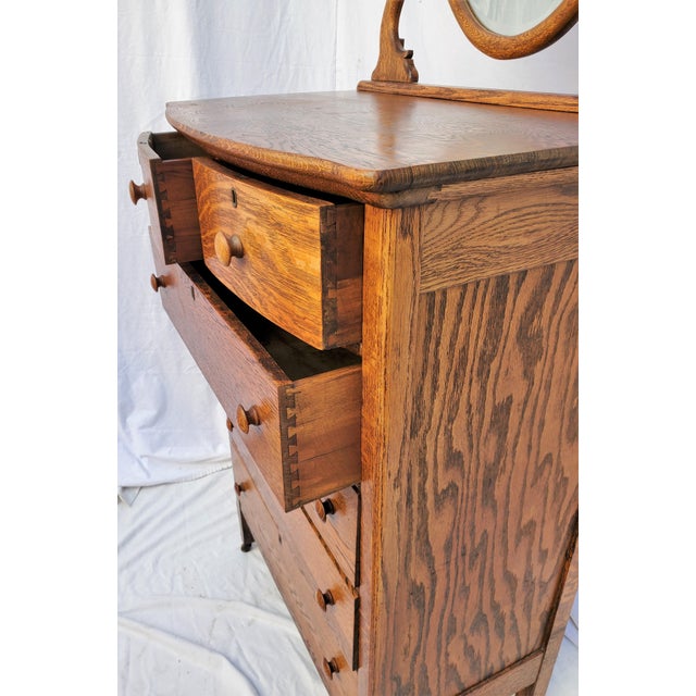 Antique Mission American Oak Highboy Dresser Chest With Mirror Chairish