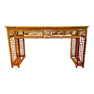 Chinese Chippendale Bamboo & Black-Lacquered Console Table For Sale